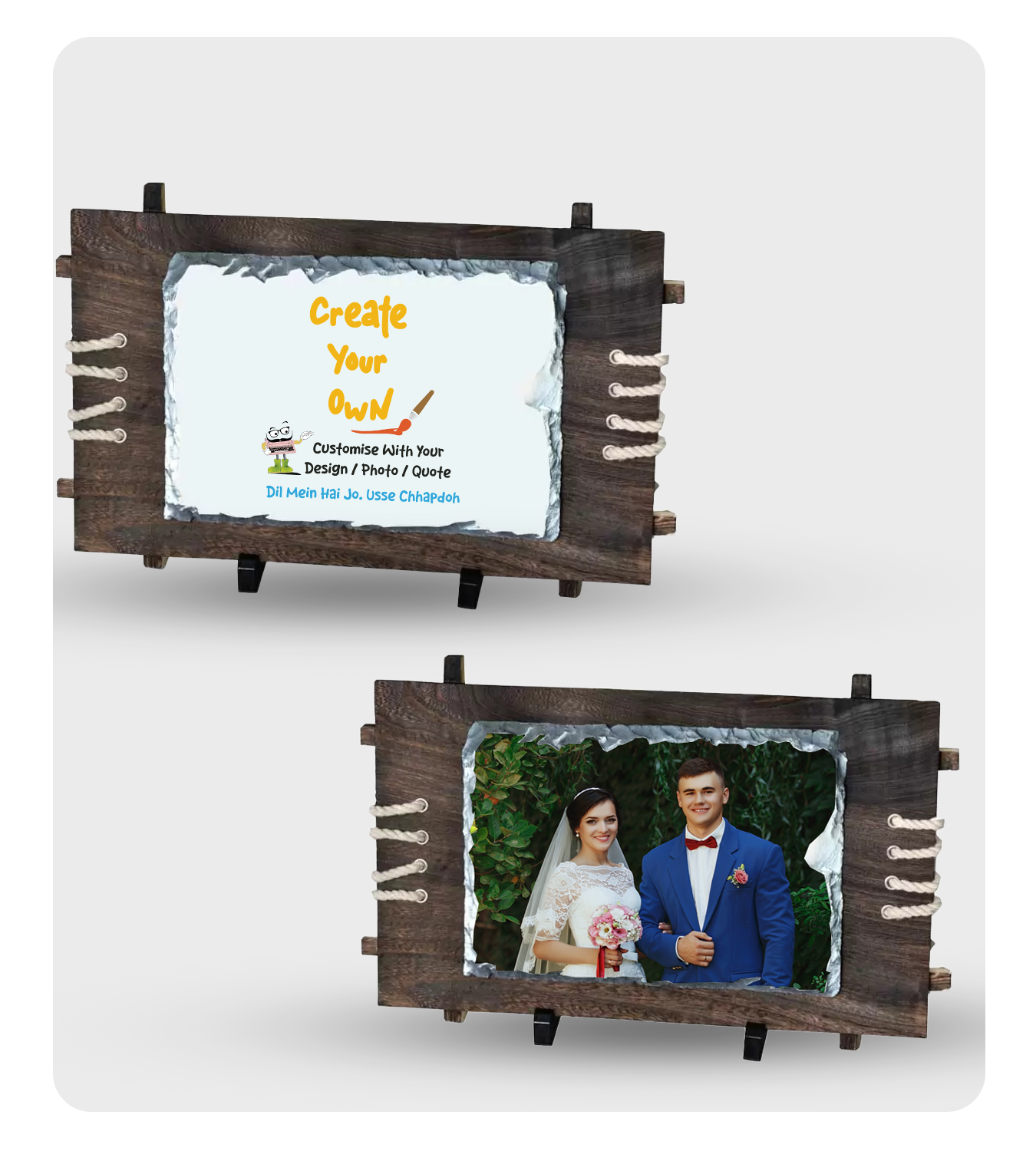 Rock With Wooden Frame - Personalise Your Home (11.5*7.5 In, Square)