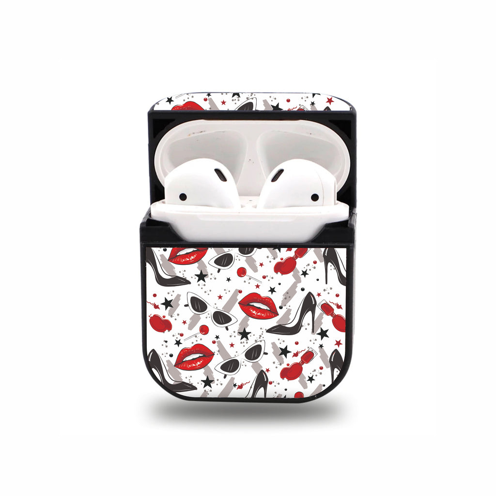 Red Lips Black Heels Pattern Airpod Case