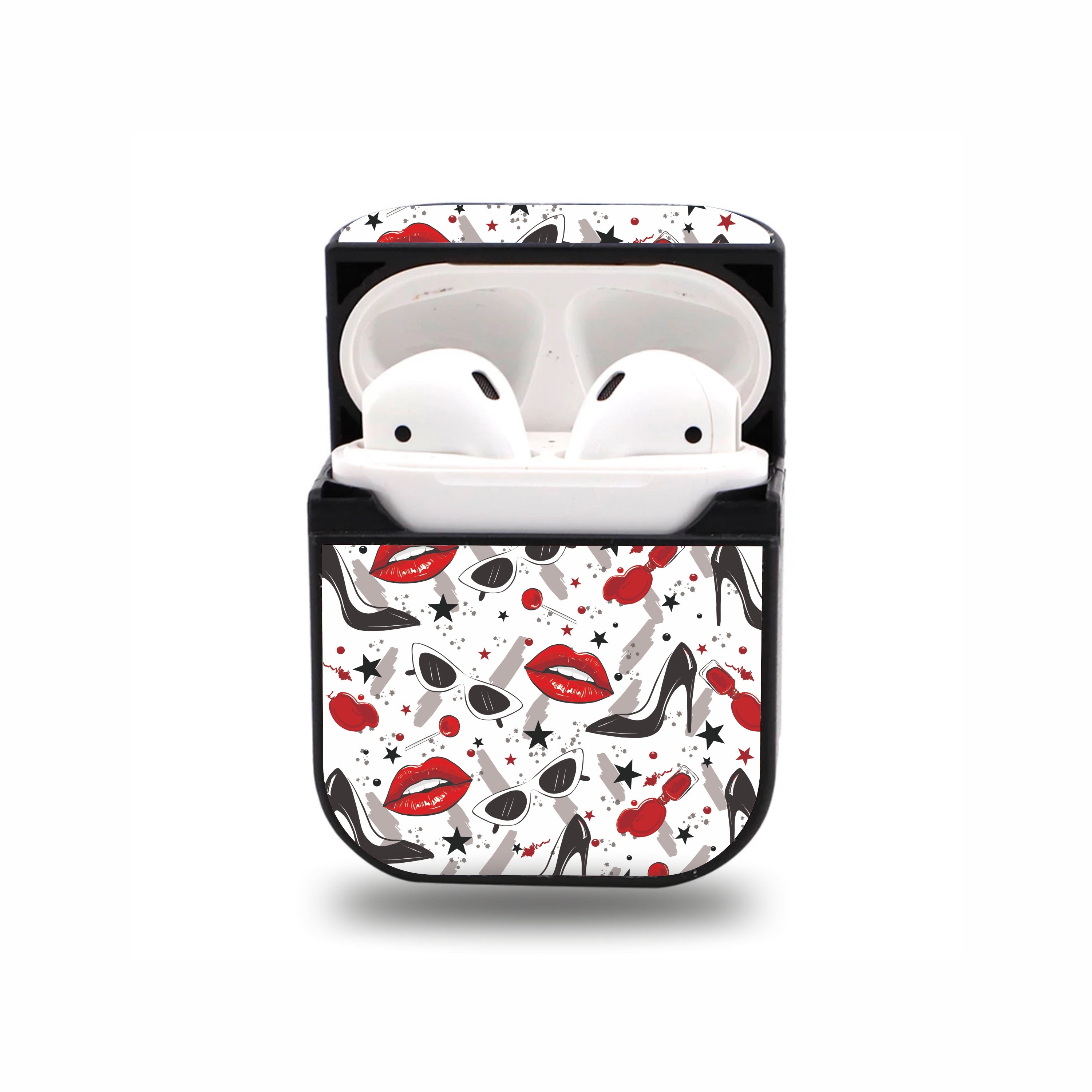 Red Lips Black Heels Pattern Airpod Case