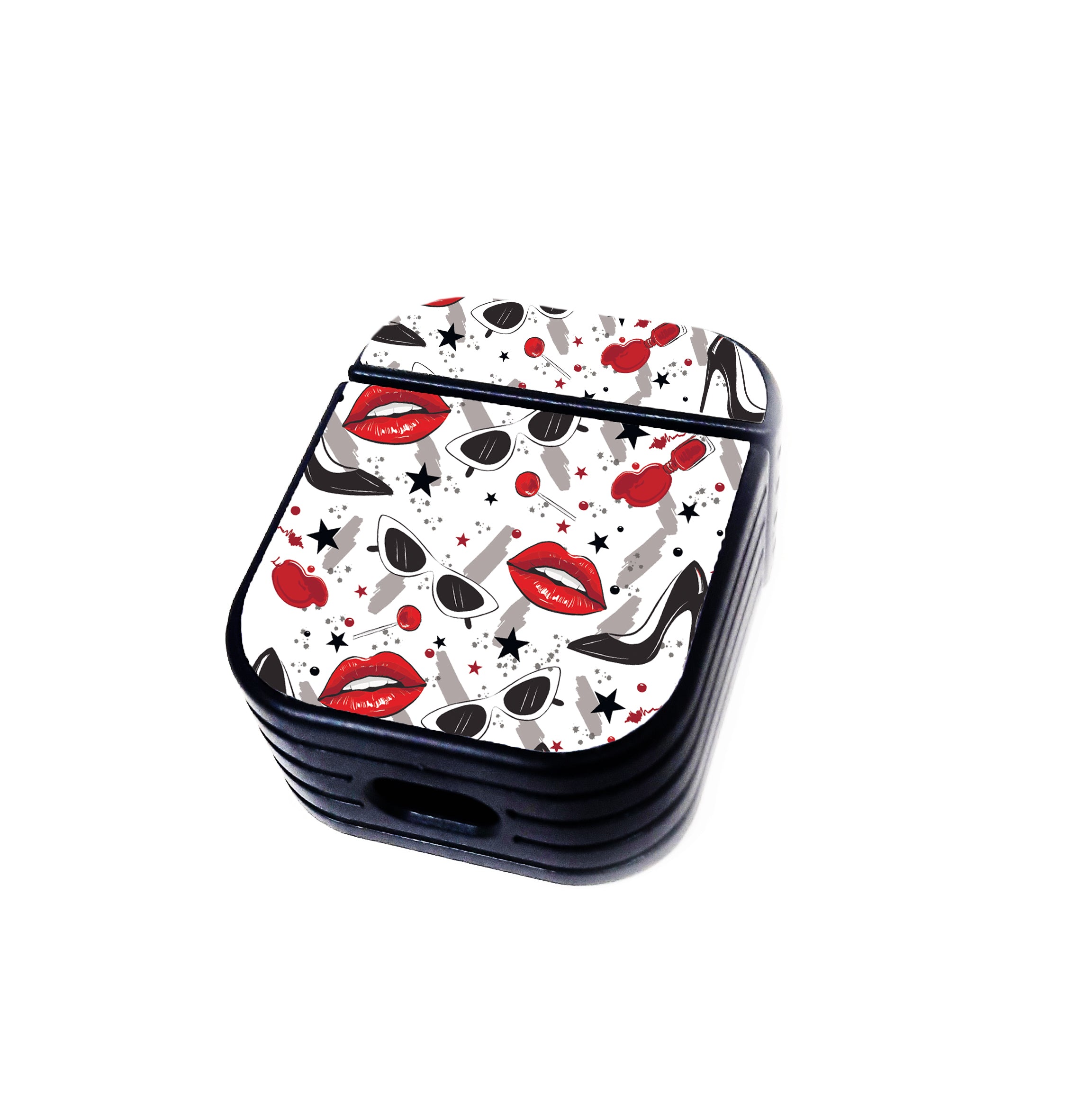 Red Lips Black Heels Pattern Airpod Case