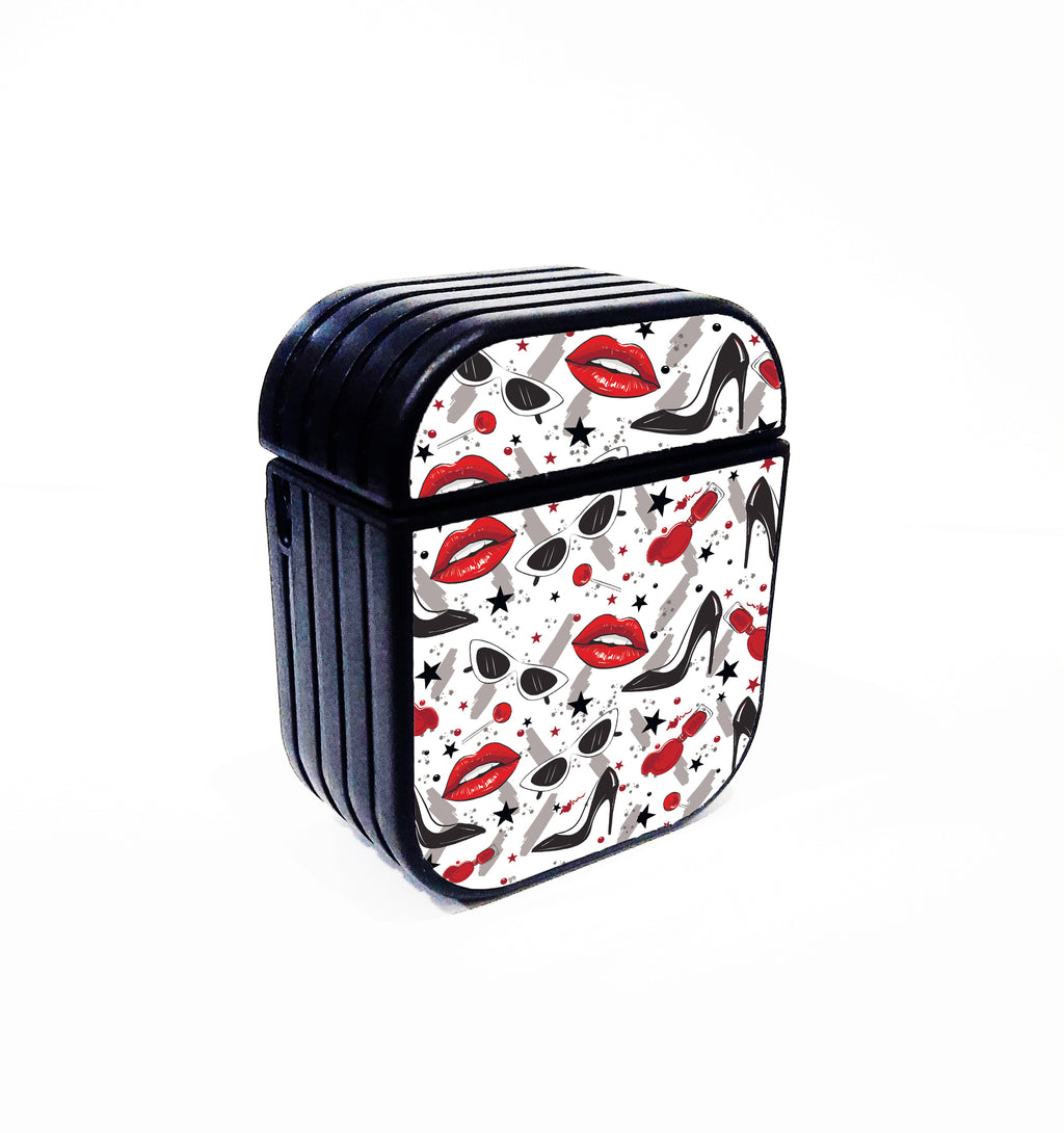 Red Lips Black Heels Pattern Airpod Case