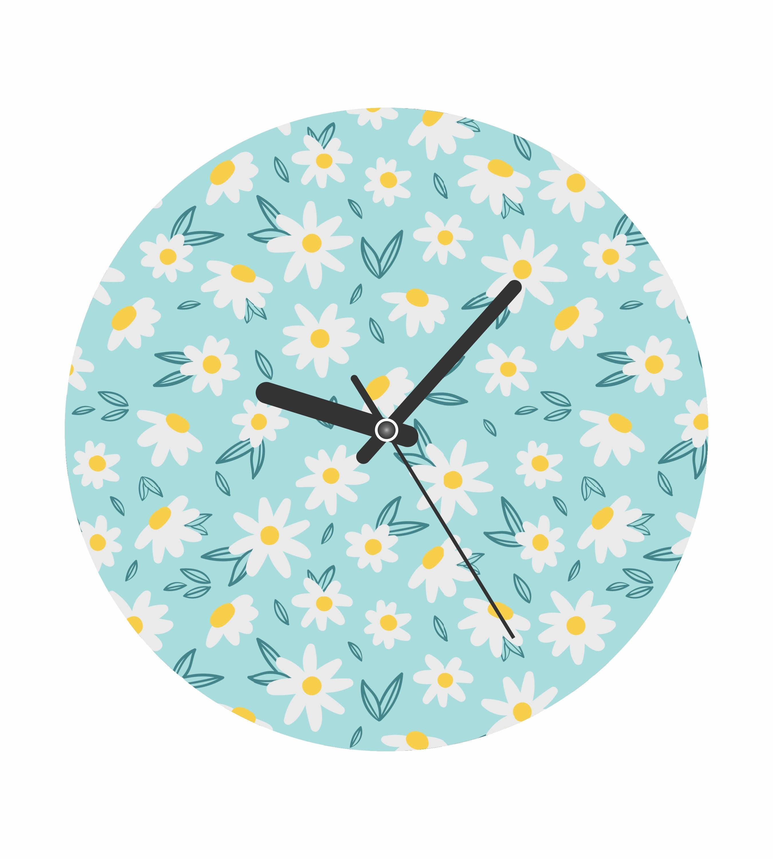 Blue Floral Pattern Wall Clock