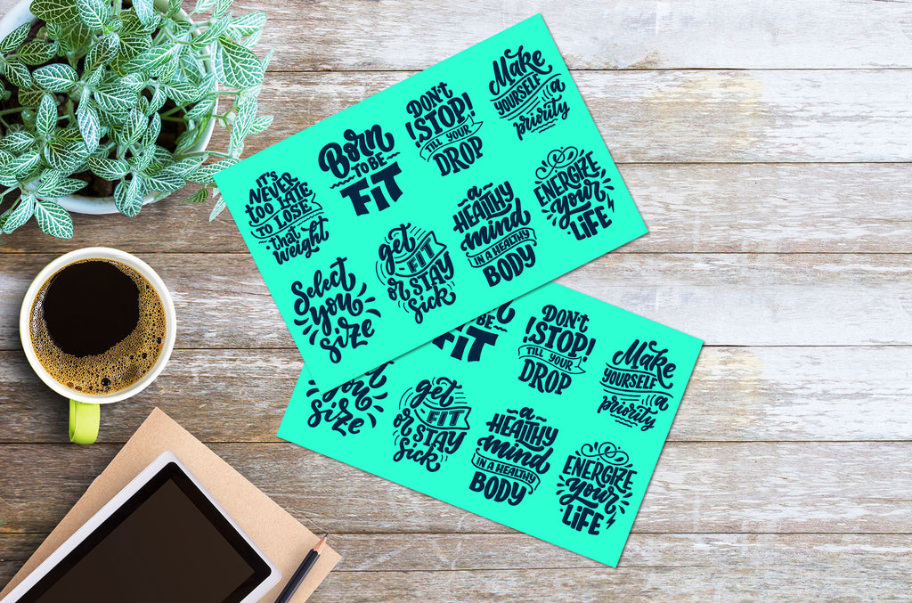 Set of 2 Abstract Lettering Set About Sport Fitness MDF Table Mat