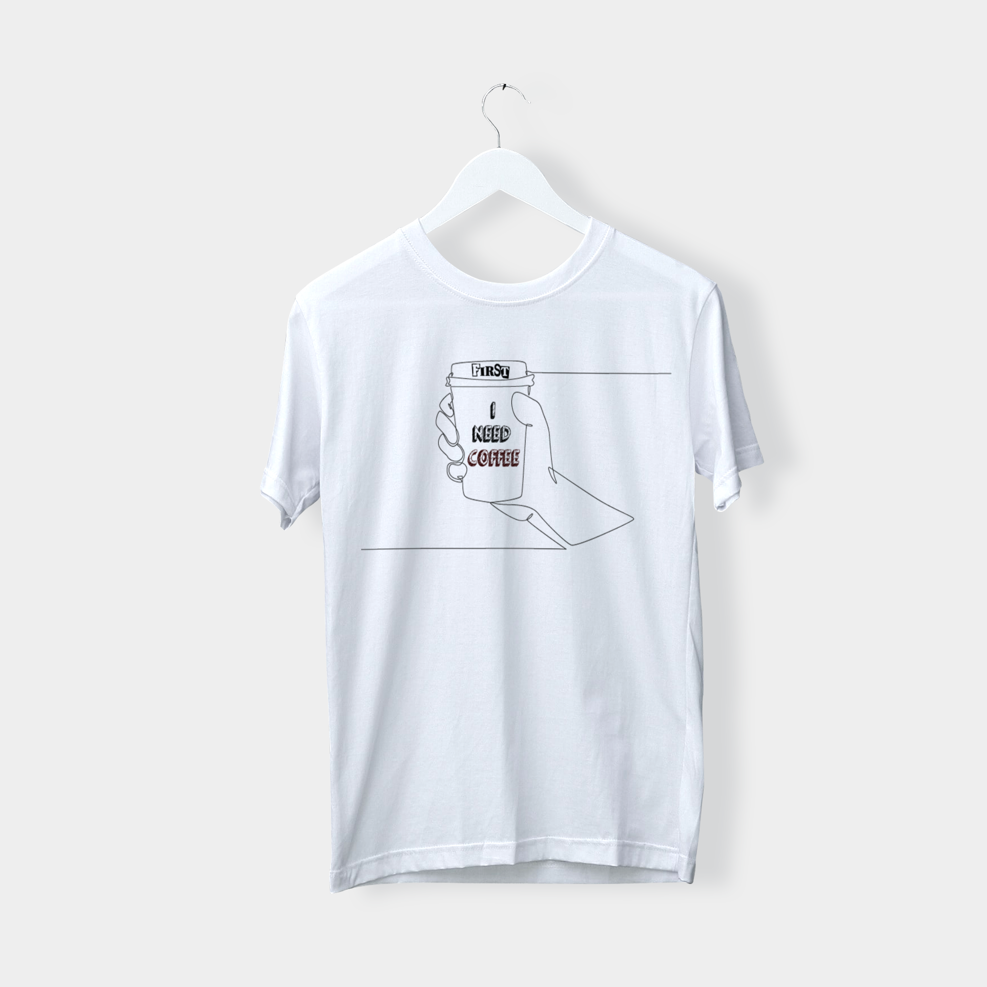 Men's round neck T-shirt,  "First I Need Coffee" Printed half sleeves casual t-shirt