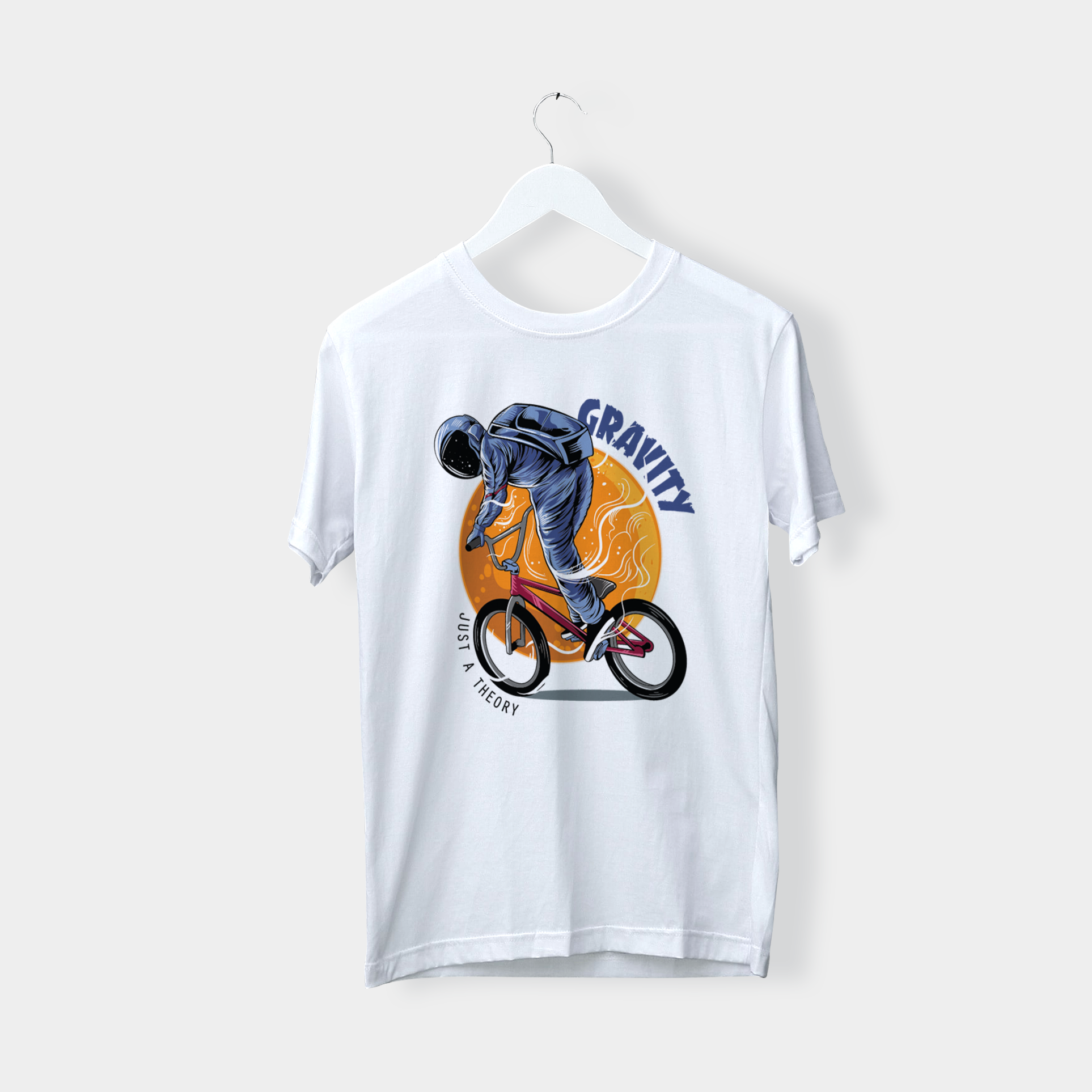 Men's Round neck white, "Gravity Just A Theory" Printed half sleeves, Casual T-shirt