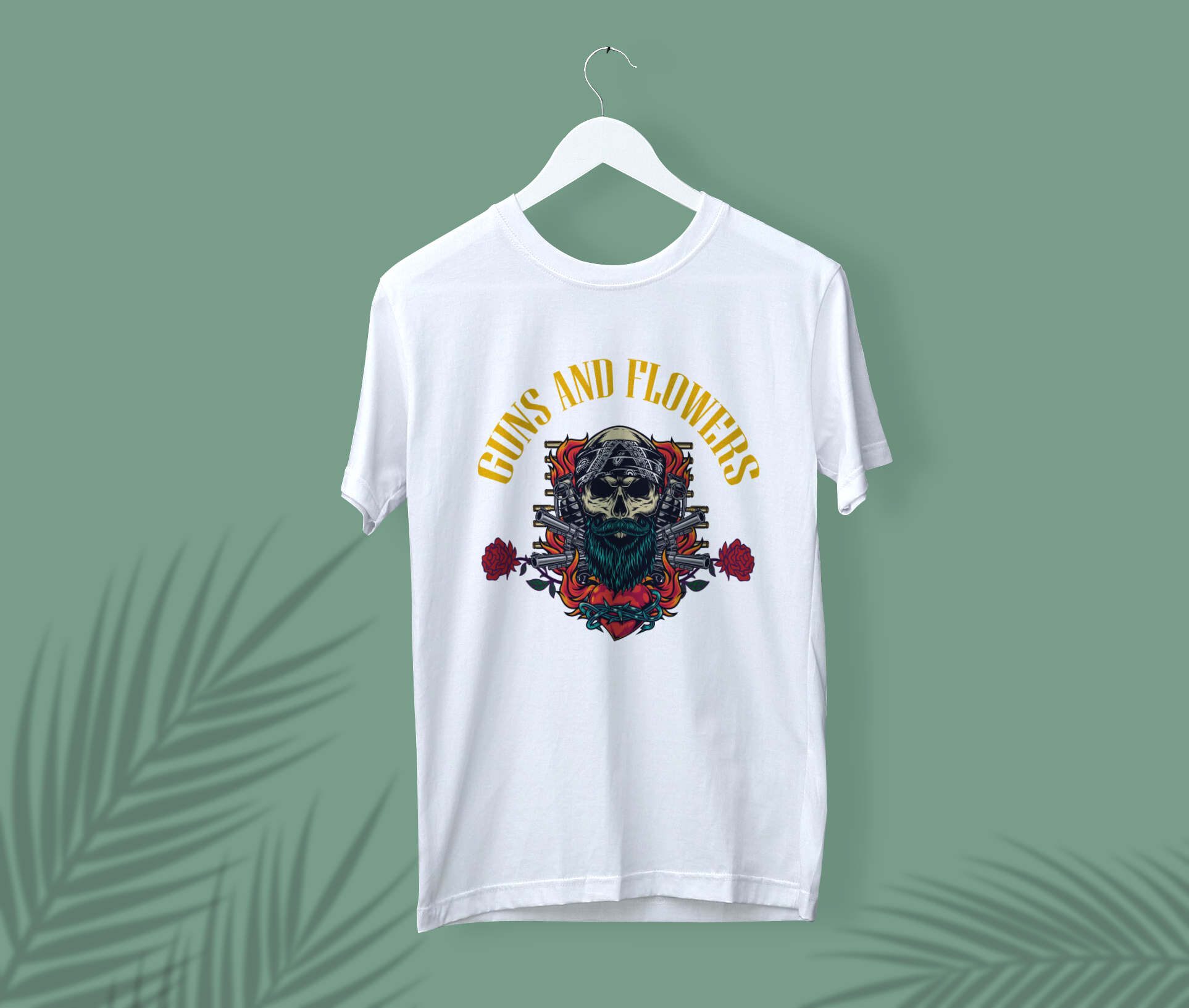 Men's Round Neck Graphic Design "Guns And Flowers" Printed Half Sleeves T-shirt