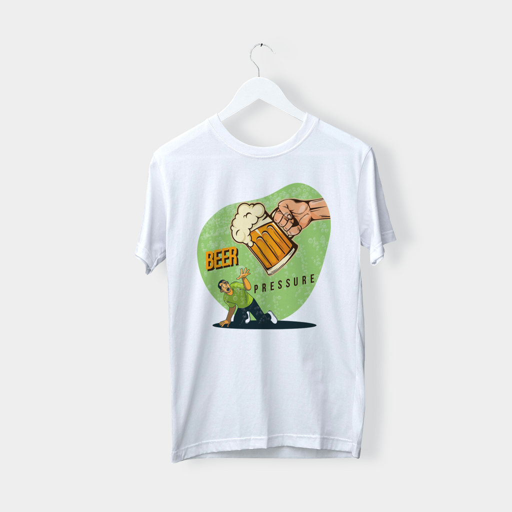 Men's Round neck white  Tshirt "Beer Pressure" Printed half sleeves T-shirt,Crew Neck  Cotton  Tshirt,Casual T-shirt,