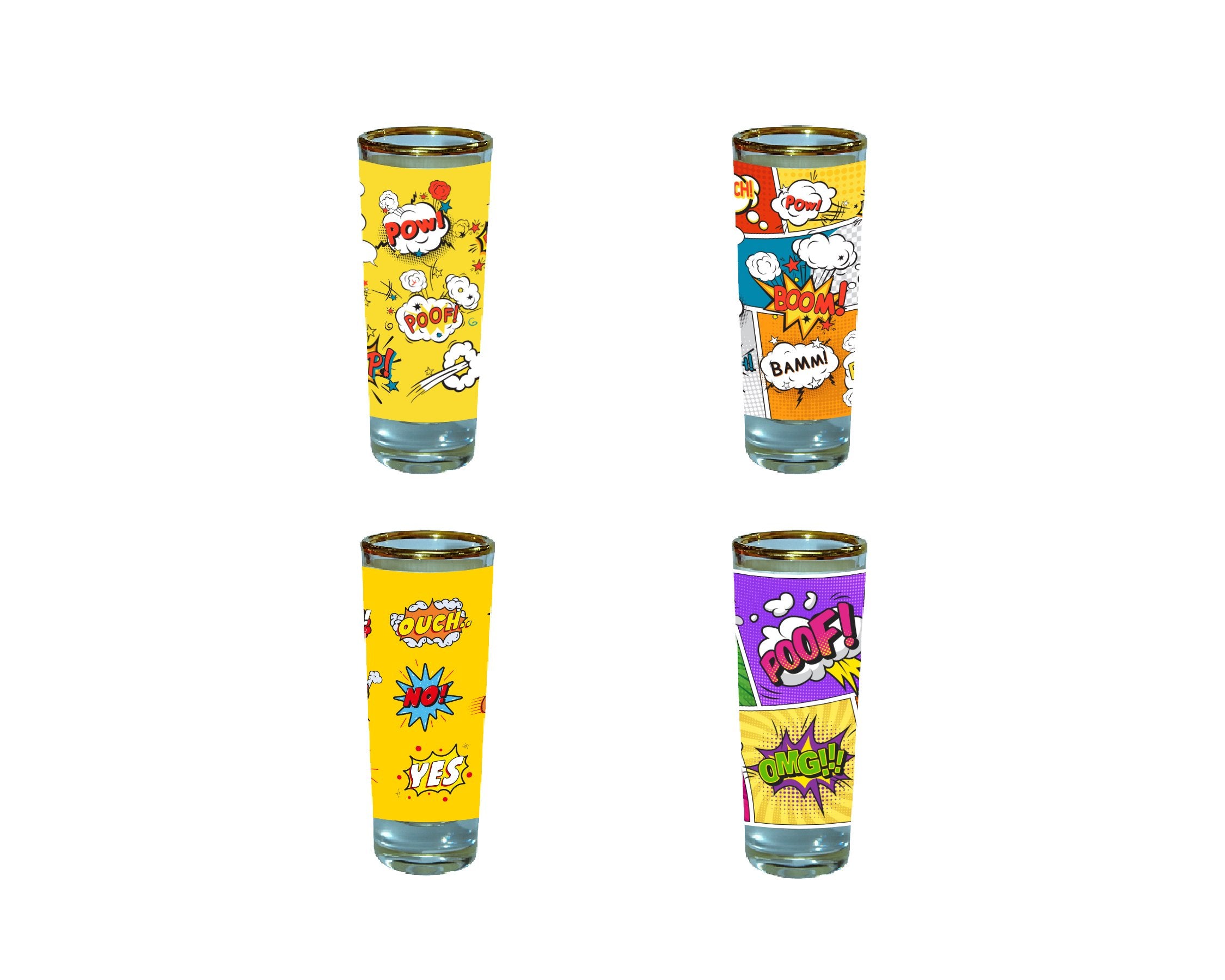 Set of 4 Comic Style Shot Glass