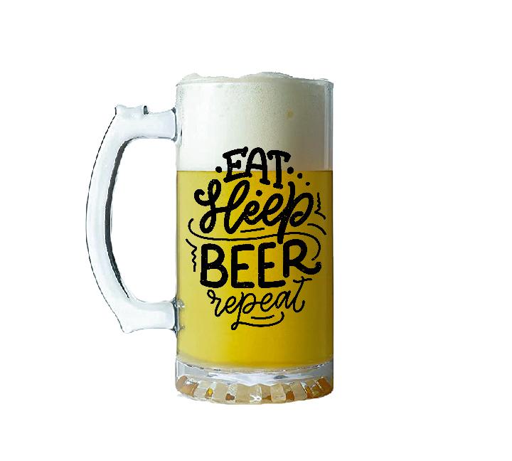 Eat, Sleep, Beer Repeat Glass Beer Mug 