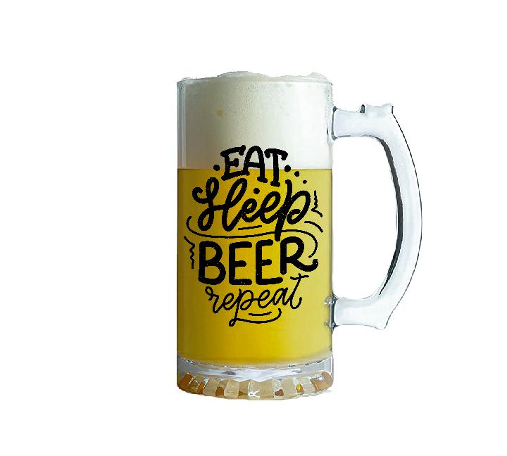 Eat, Sleep, Beer Repeat Glass Beer Mug 