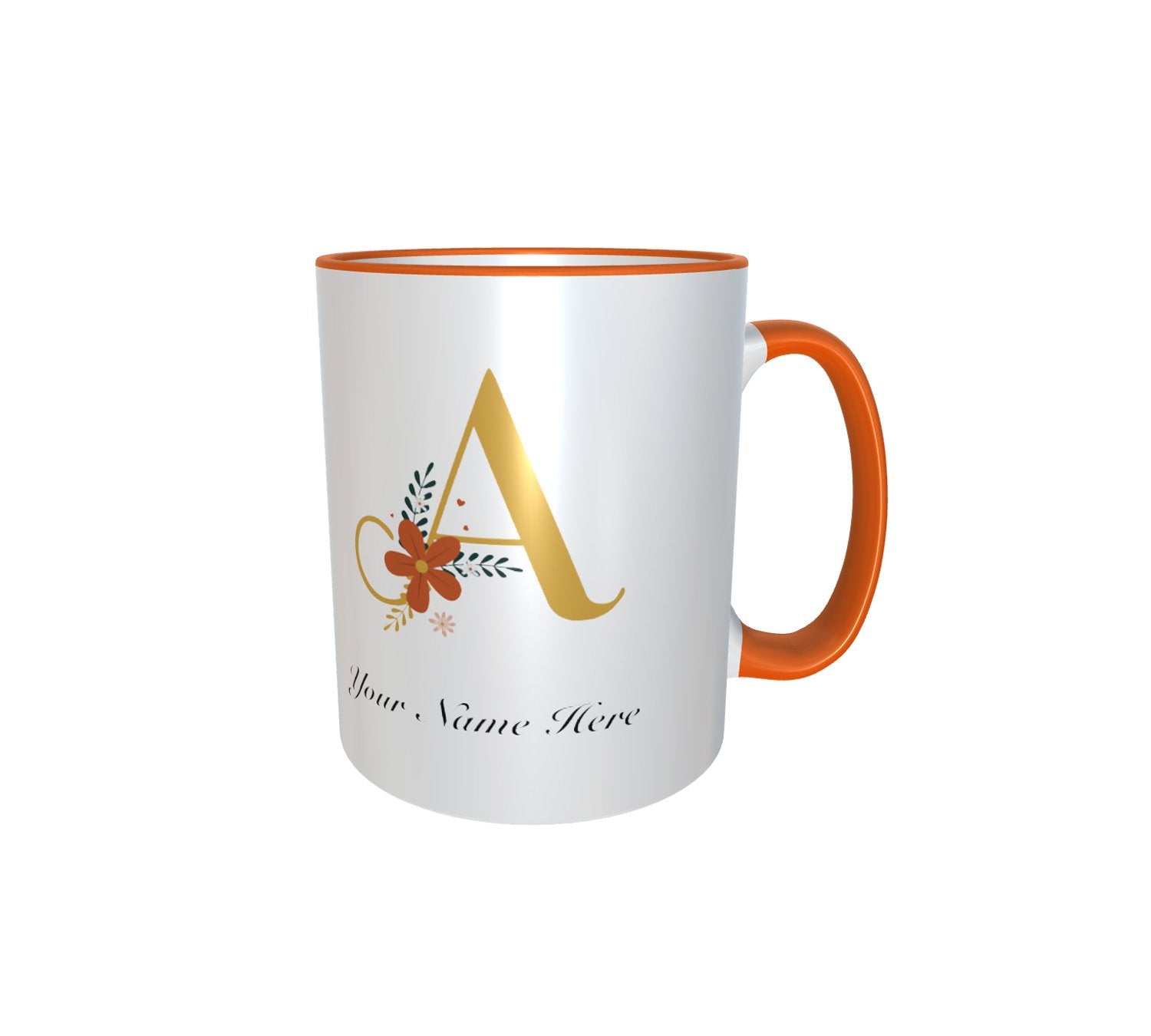 Floral Alphabet Color Handle Orange Mug
