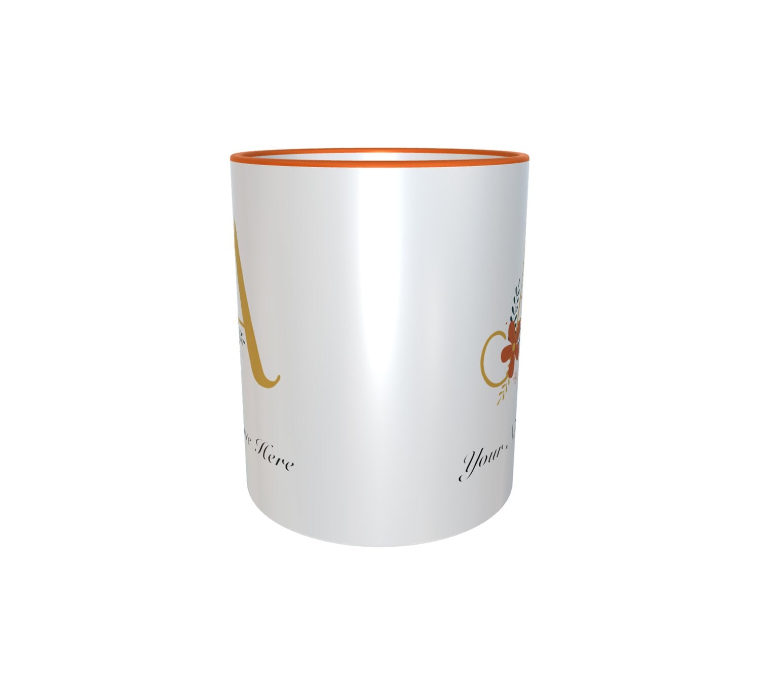 Floral Alphabet Color Handle Orange Mug