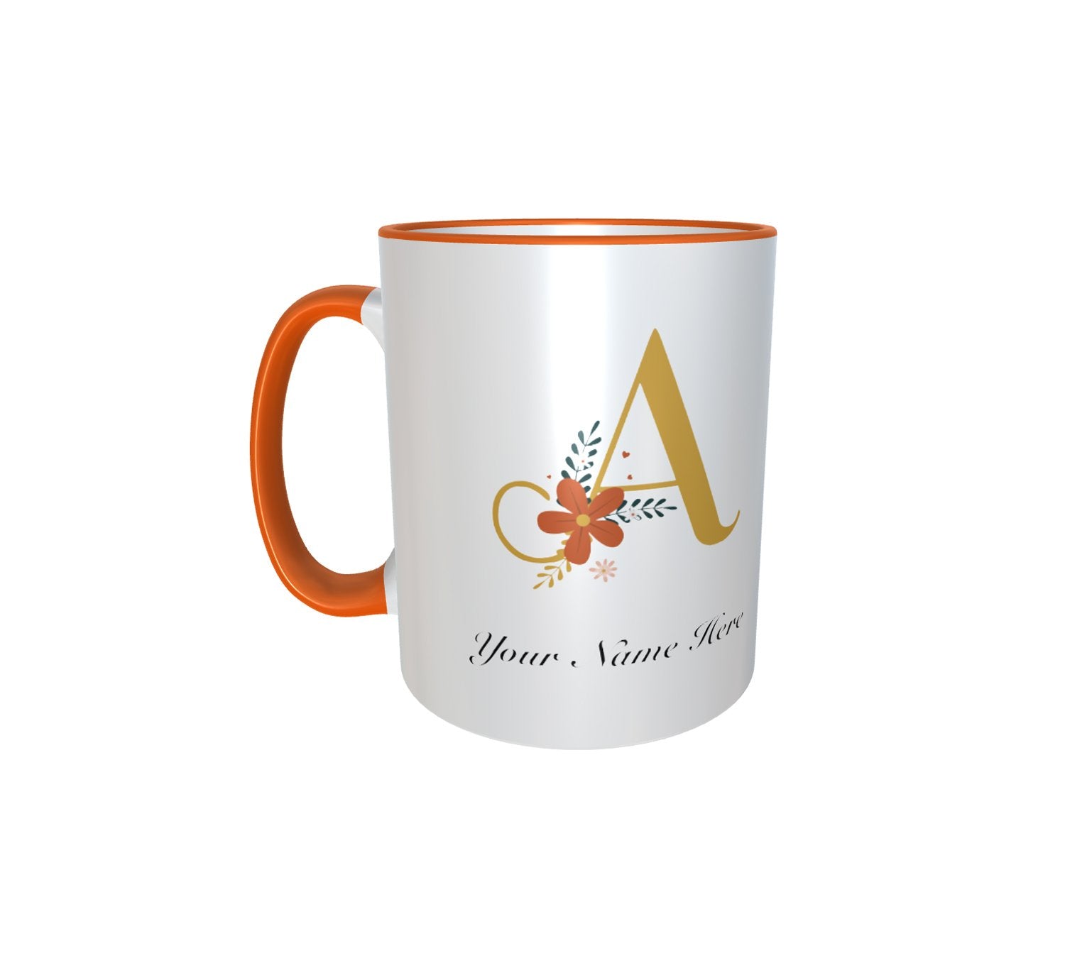 Floral Alphabet Color Handle Orange Mug