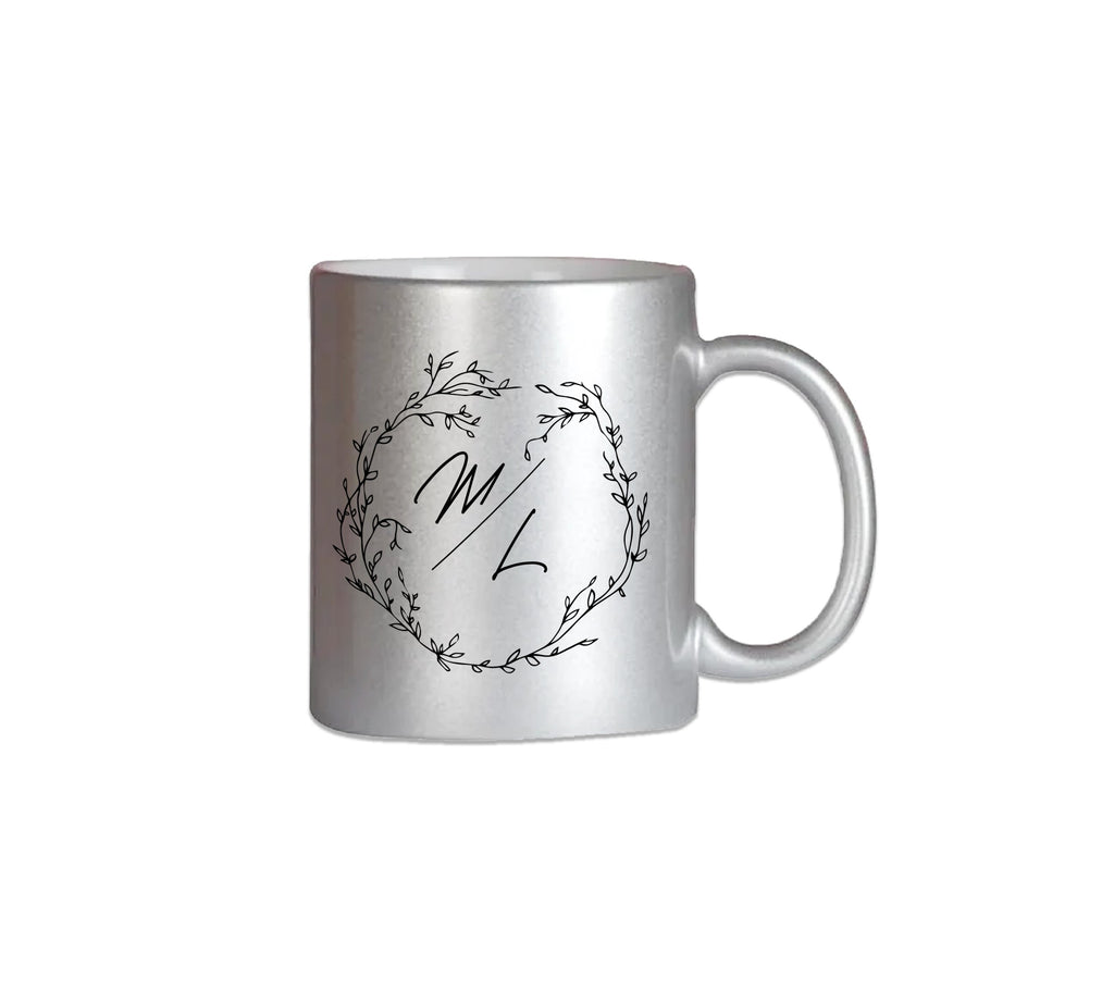 Petals Couple Initial Silver Mug