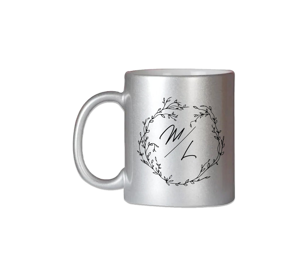 Petals Couple Initial Silver Mug