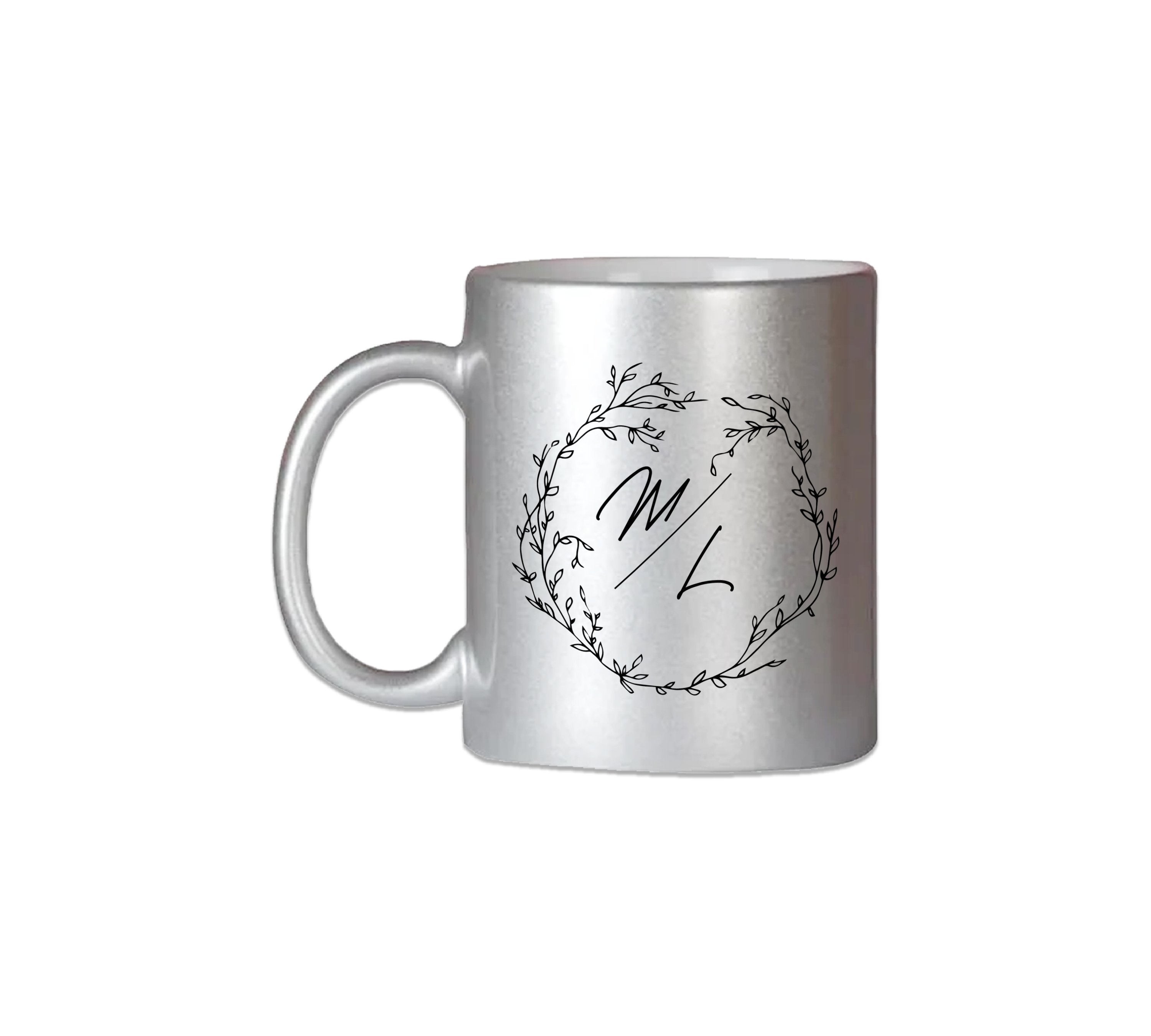 Petals Couple Initial Silver Mug