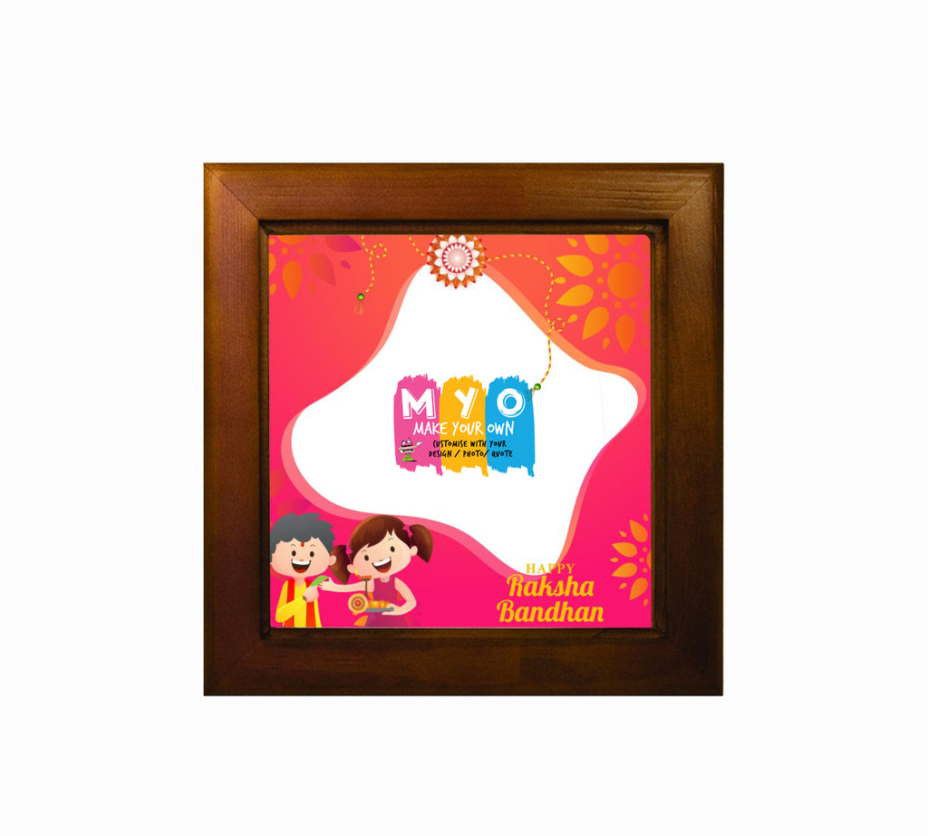Personalised and Customised Happy Raksha Bandhan Ceramic Tile With Wooden Frame