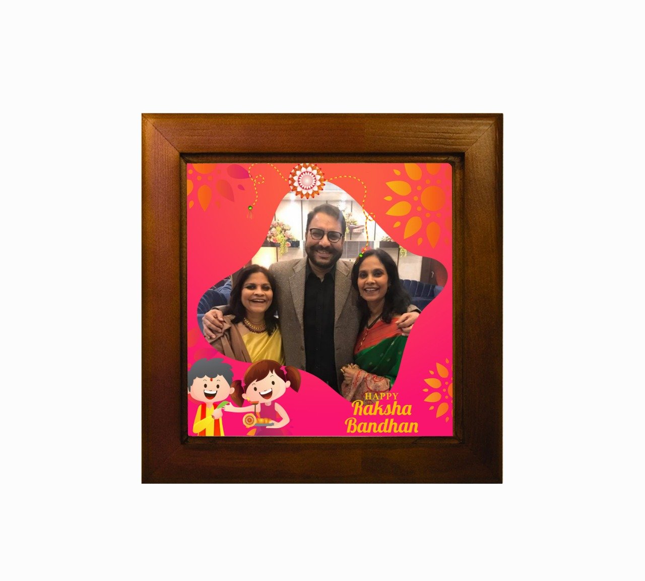 Personalised and Customised Happy Raksha Bandhan Ceramic Tile With Wooden Frame