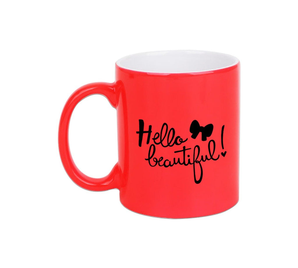 Hello Beautiful Neon Orange Mug 