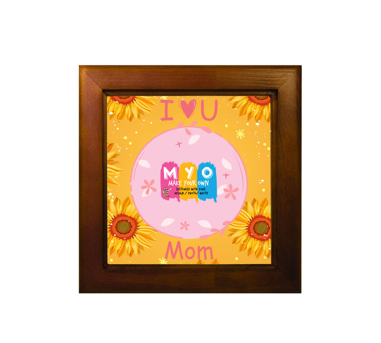 Personalised and Customised I Love You Mom Ceramic Tile With Wooden Frame