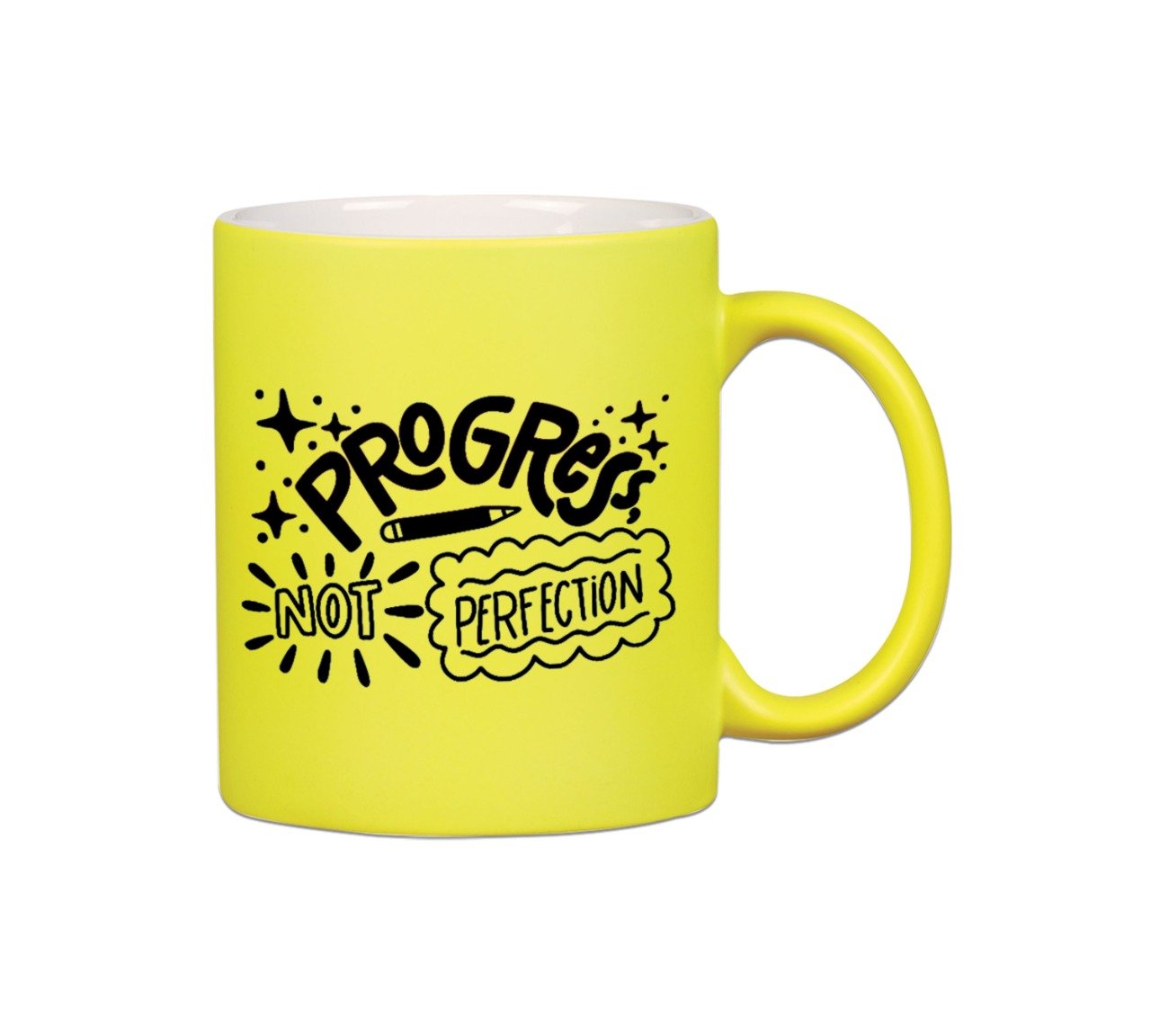 Progress, Not Perfection Neon Yellow Mug 