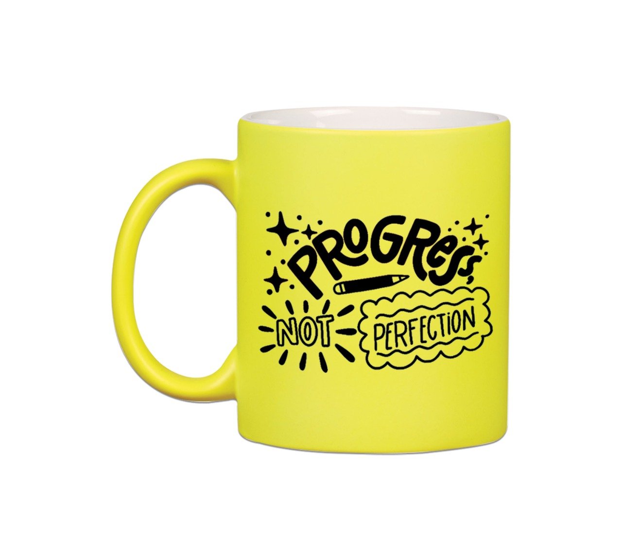 Progress, Not Perfection Neon Yellow Mug 