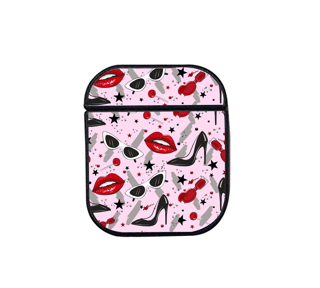 Red Lips Black Heels Pattern Airpods Case