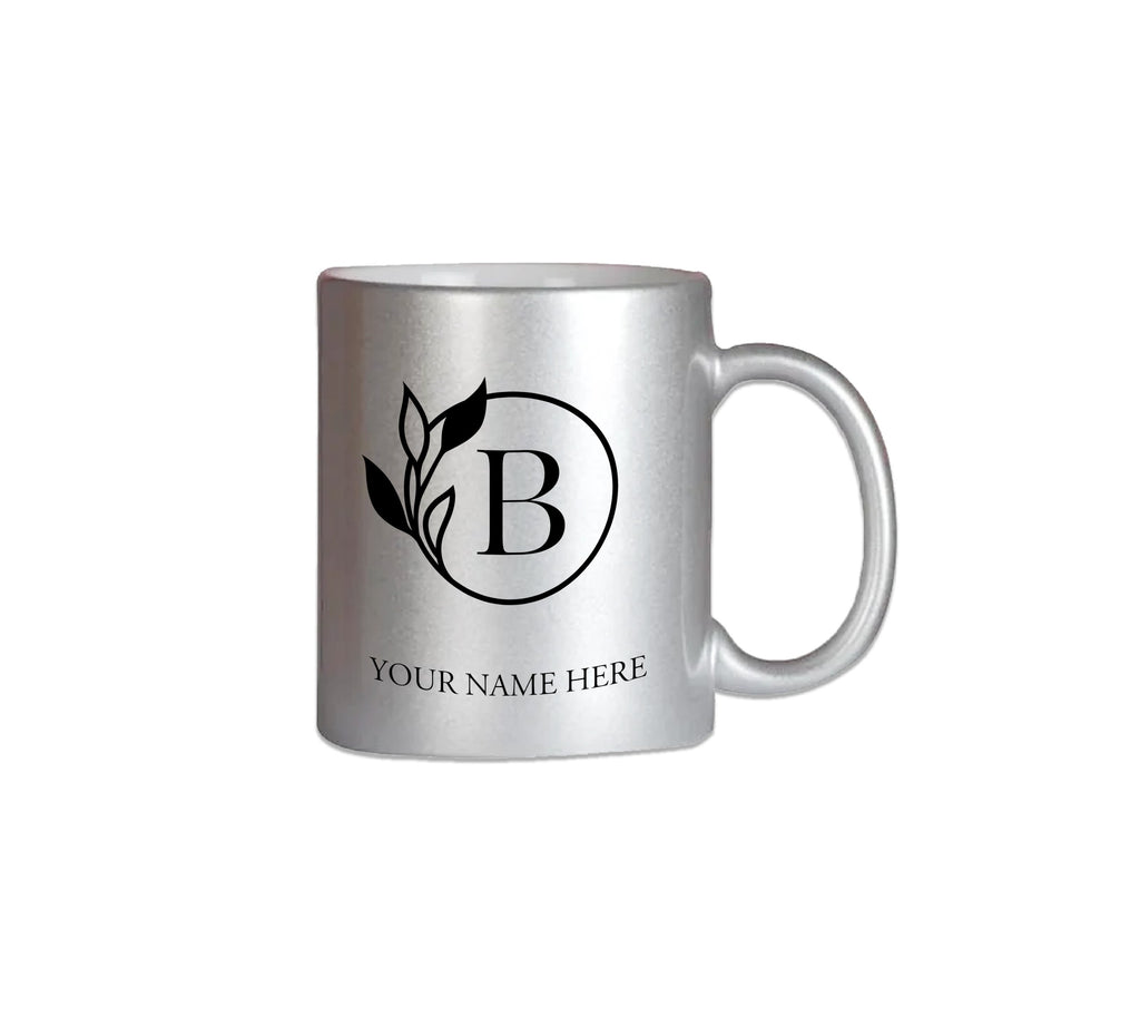 Round border Alphabet Silver Mug