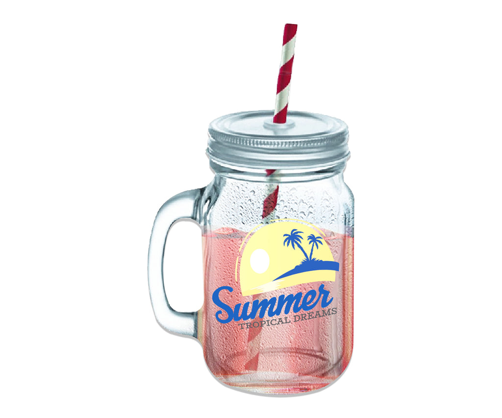 Summer Tropical Dreams Clear Glass Mason Jar