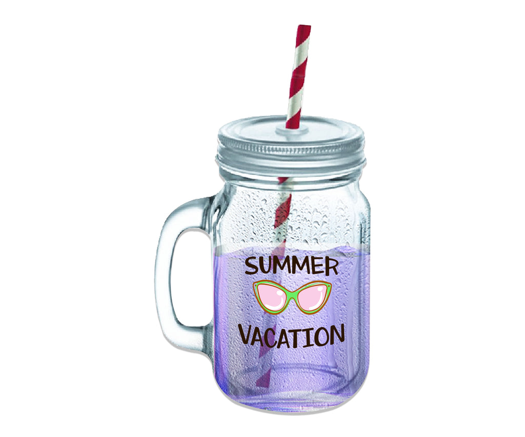 Summer Vacation Clear Glass Mason Jar