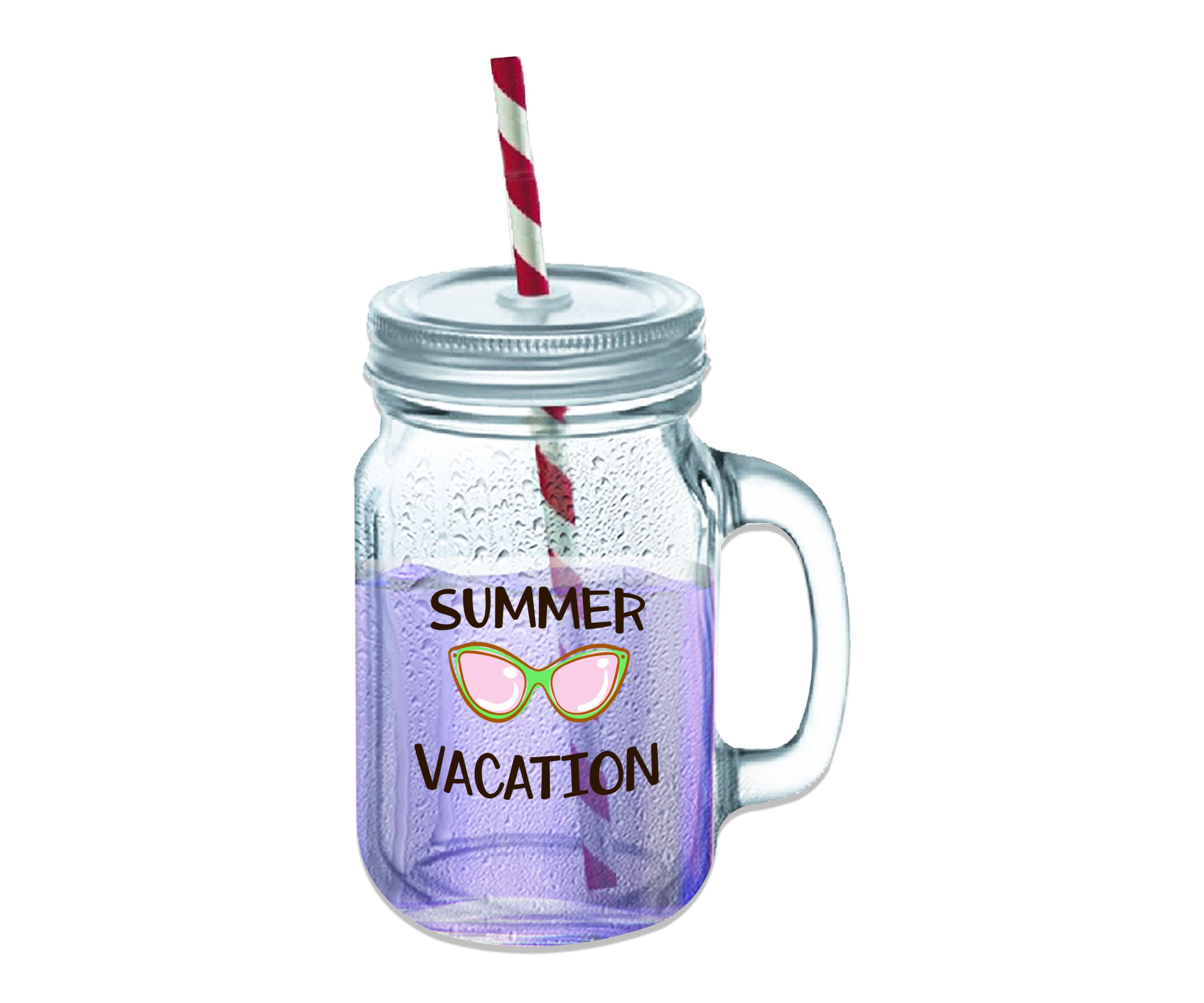Summer Vacation Clear Glass Mason Jar 