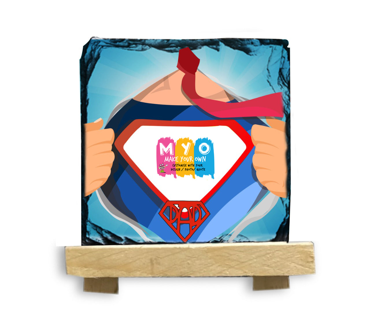 Personalised & Customised Super Dad Rock Slate With Easel Stand