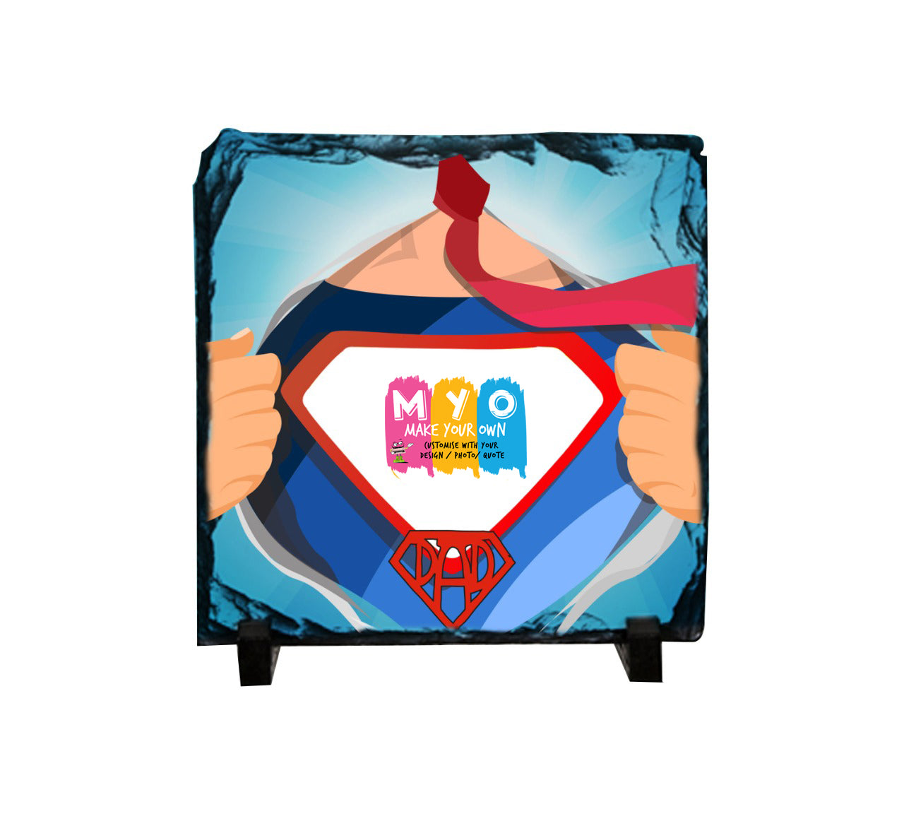 Personalised & Customised Super Dad Rock Slate With Plastic Stand