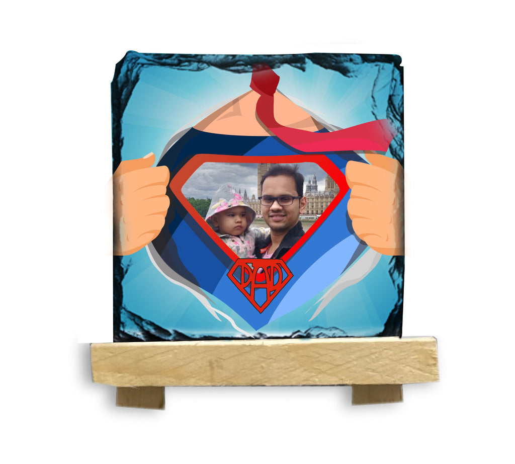 Personalised & Customised Super Dad Rock Slate With Easel Stand