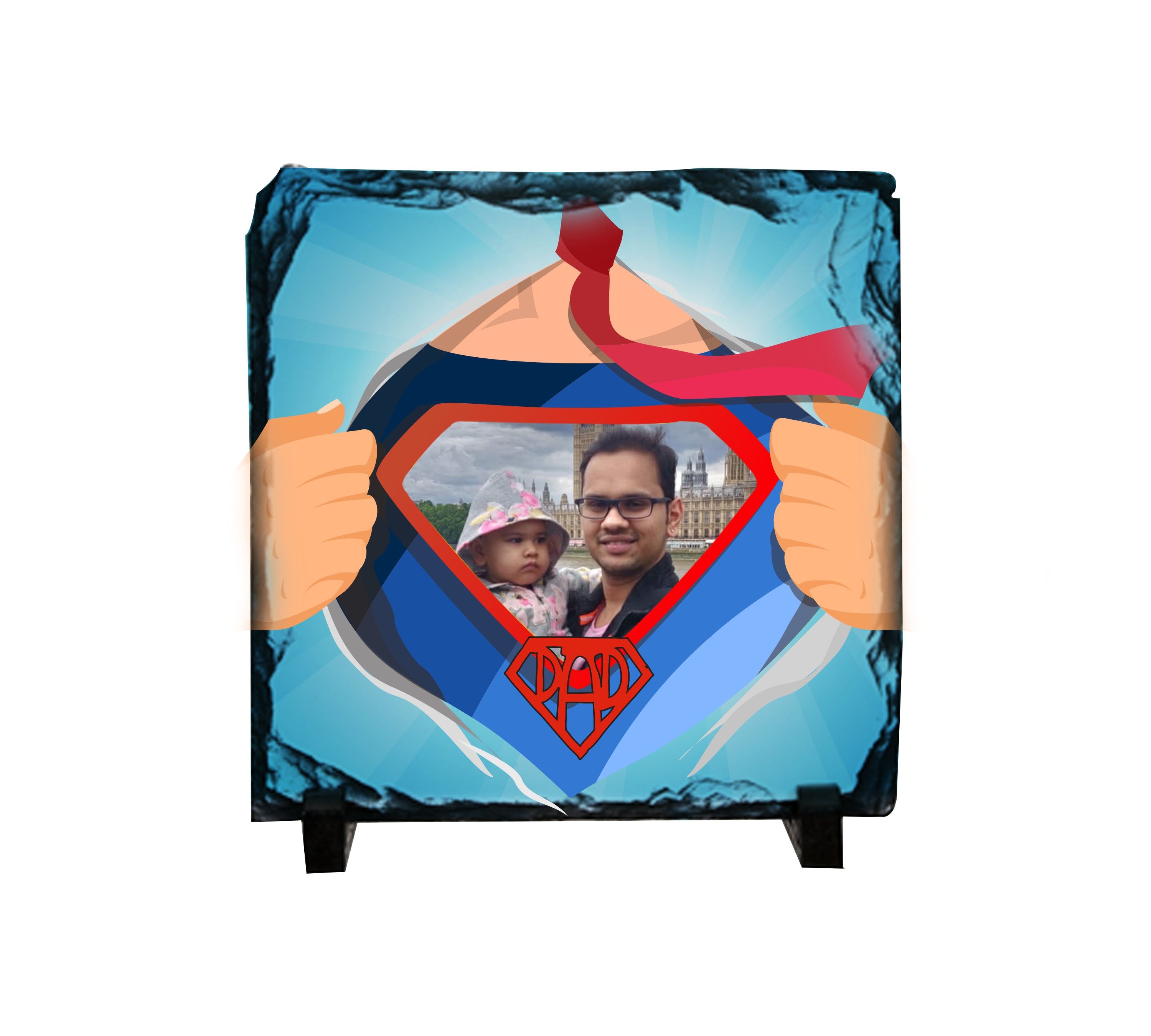 Personalised & Customised Super Dad Rock Slate With Plastic Stand