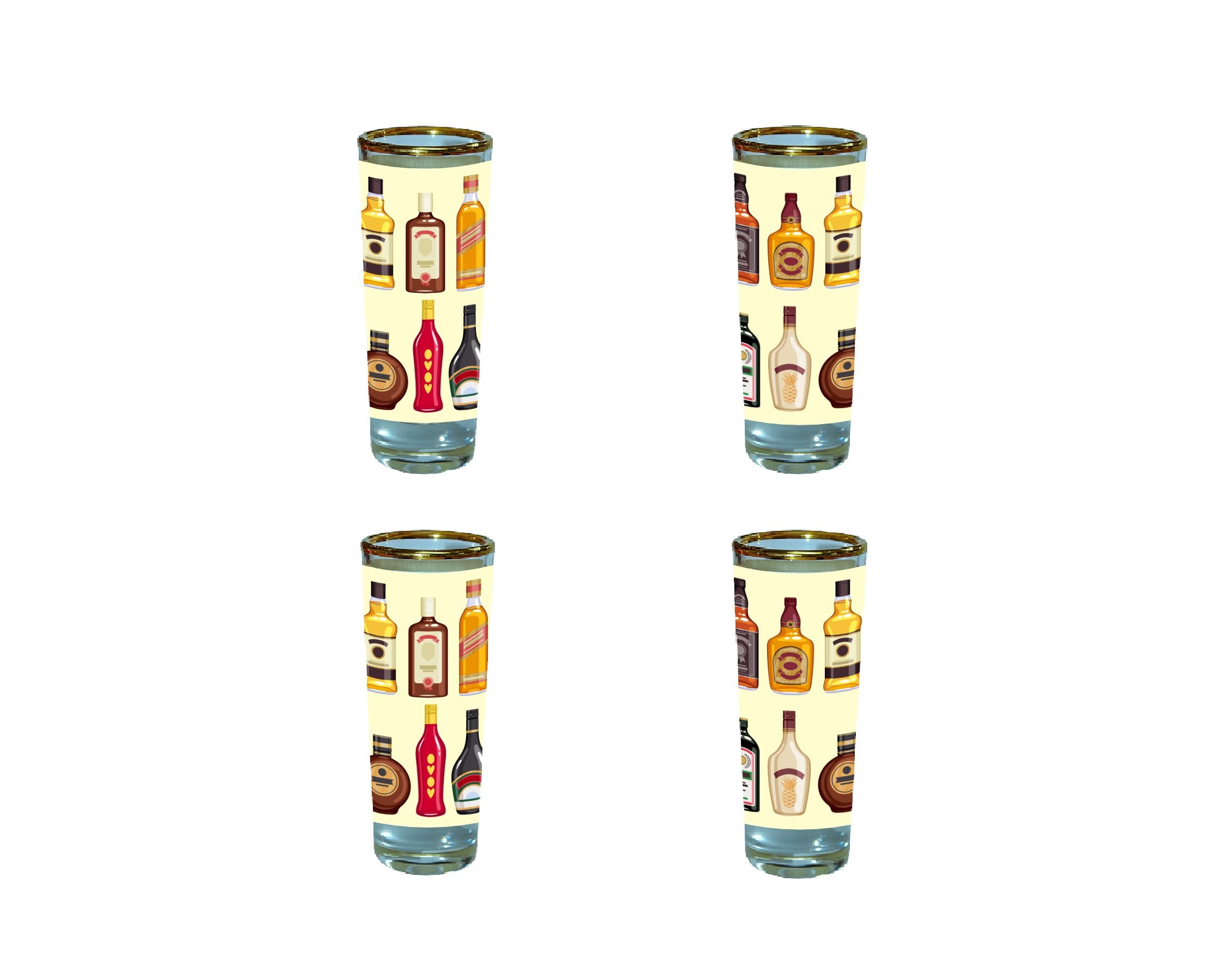 Set of 4 Whisky Liquor Bottles Design Shot Glass