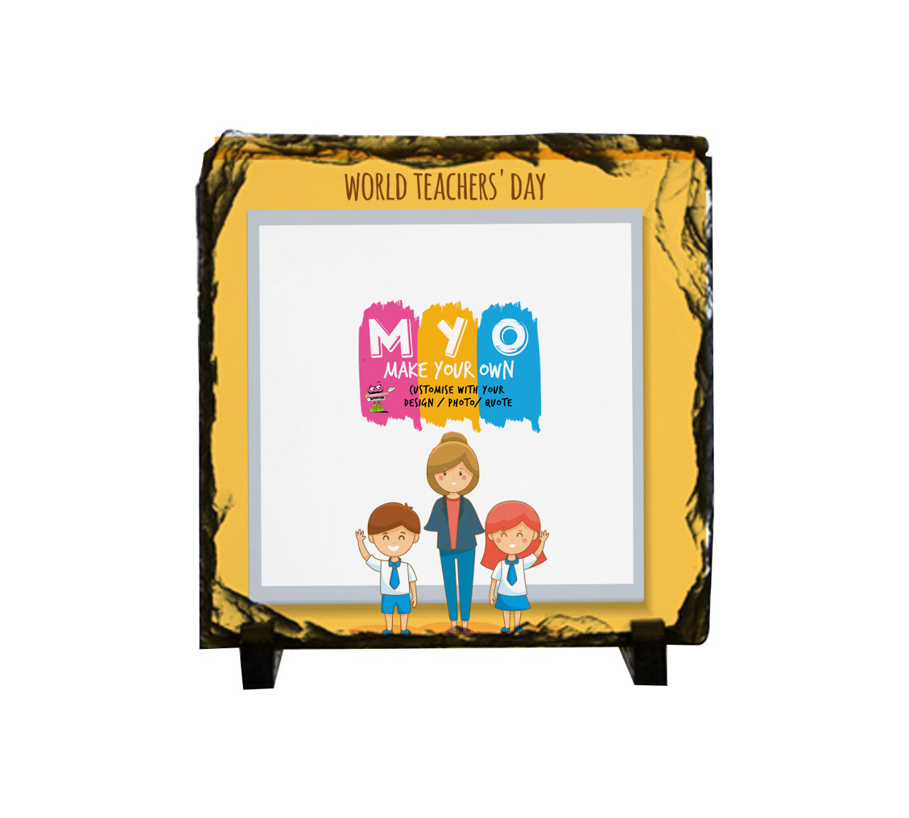 Personalised and Customised World Teacher's Day Rock slate With Plastic Stand